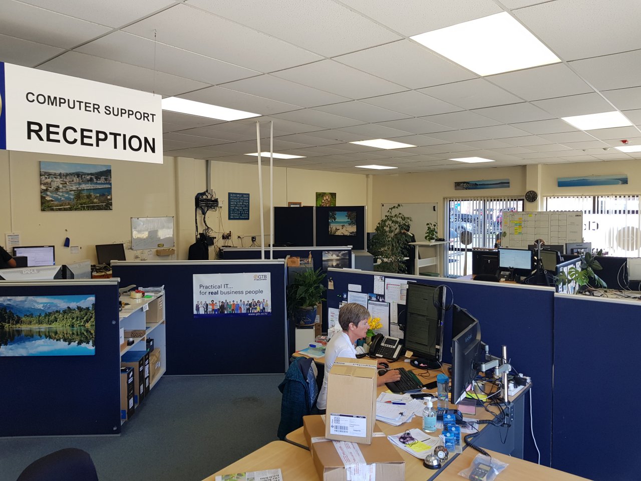 Inside the GTB Wellington Offices. Ruth at reception desk.