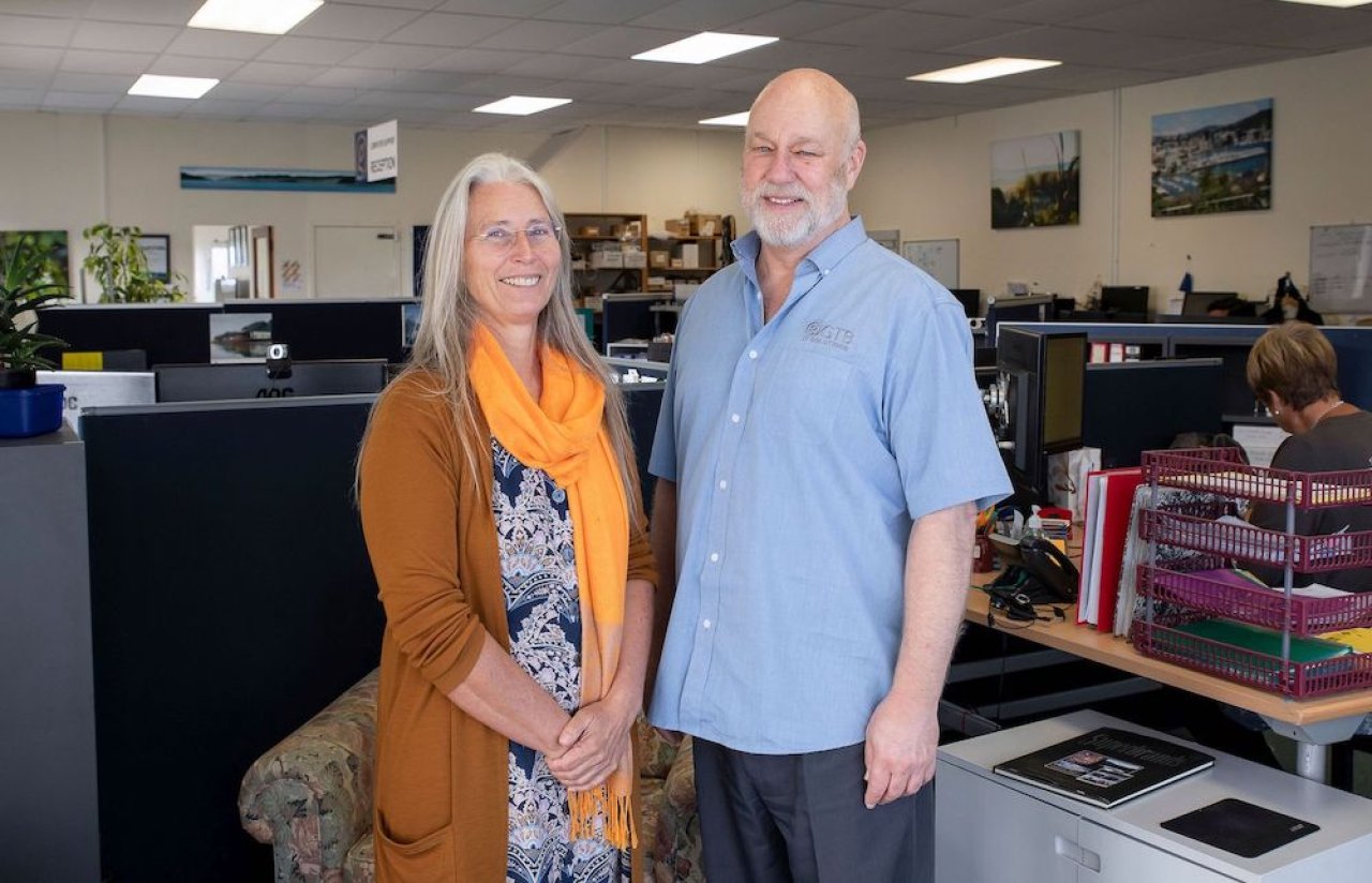 Sarah McMurray & Mark Ternent in the GTB Paraparaumu offices.