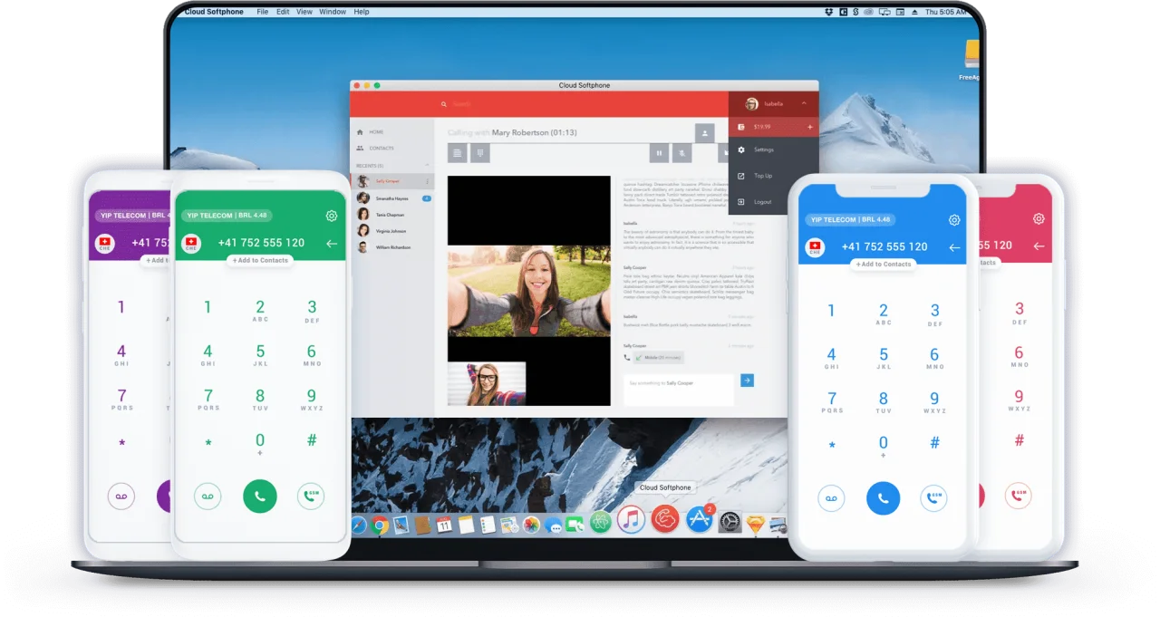 Softphones on different devices.
